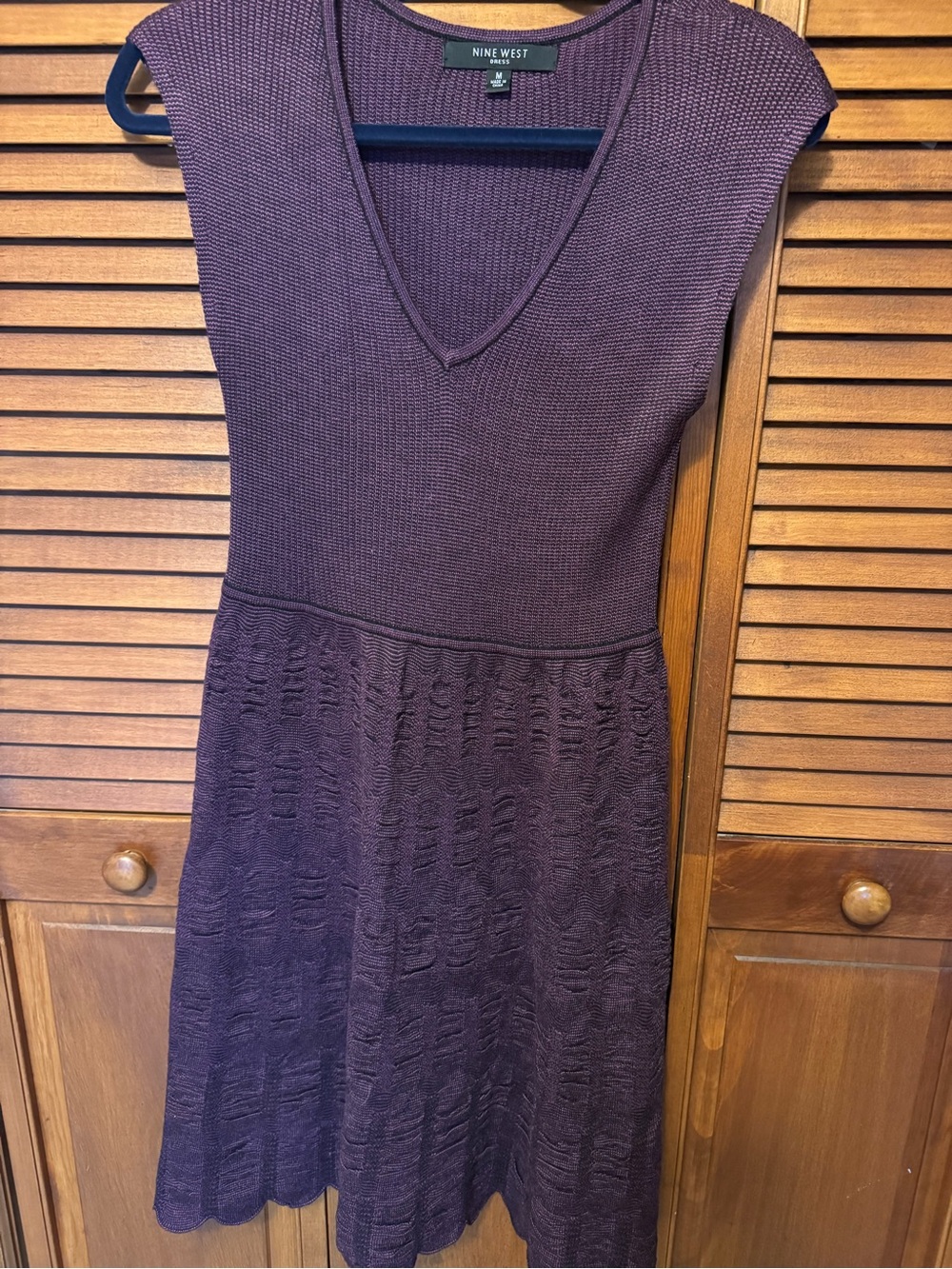 Nine West Deep Plum V-Neck Knit Midi Dress